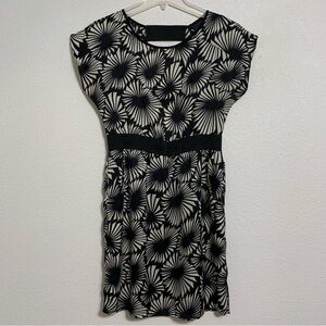 Annabella Elastic Cutout Geometric Floral Dress Black Taupe Size Large